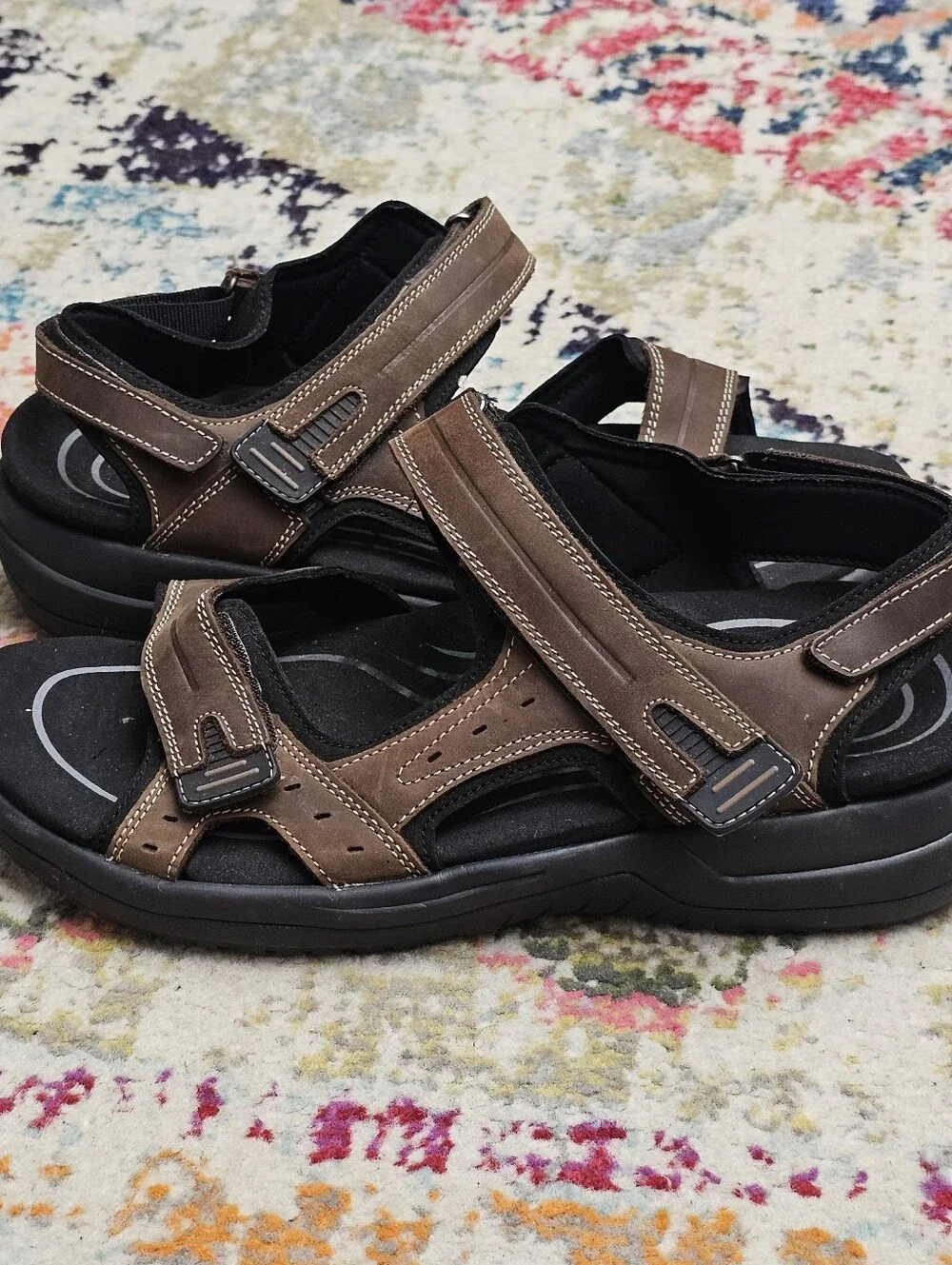 Orthofeet 565 Sandals Mens 10 2E Wide Brown Leather Arch Support Walking